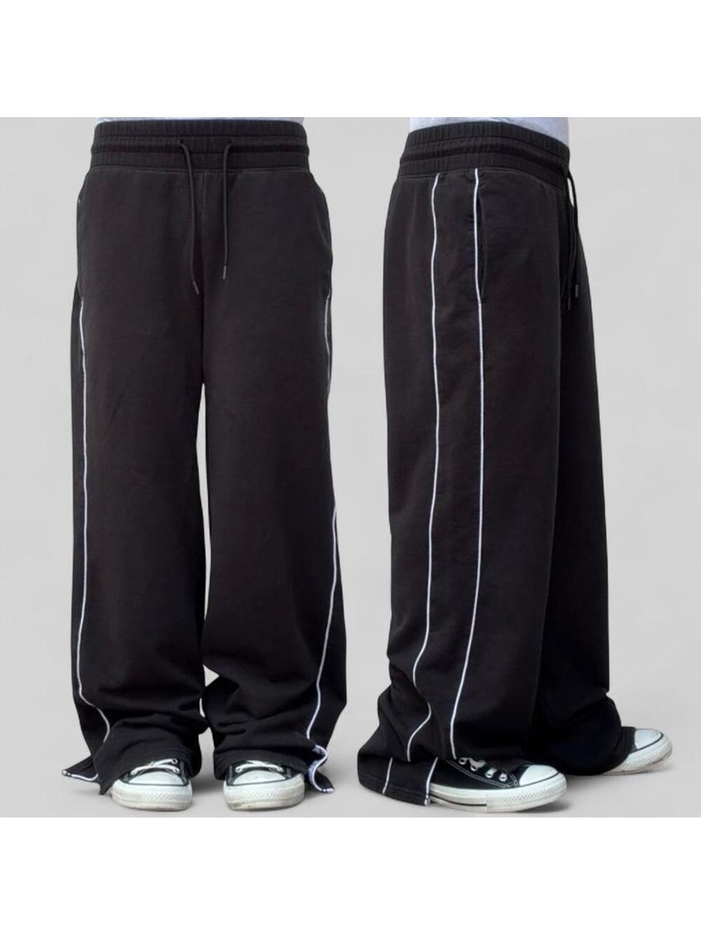 Yogalicious Black Cloud Plush Wide Leg Sweatpants Piping Yoga Athleisure Men’s M